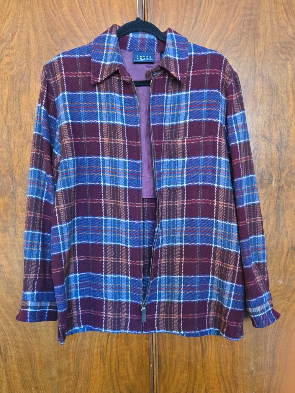 Crazy Horse By Liz Claiborne Casual Plaid Zip-Front Shirt Jacket - Burgundy/Blue